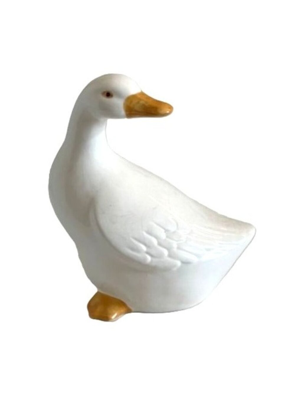 Vintage Ceramic White Duck Figurine With Yellow Beak and Feet 9” Tall